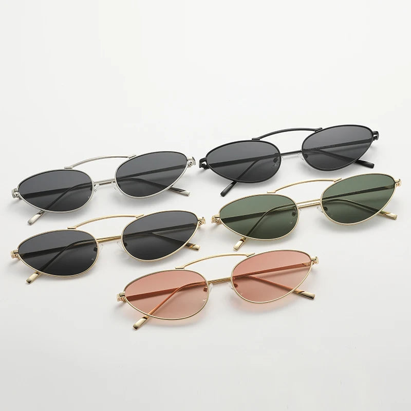 Metal oval punk sunglasses with hanging nose and vintage sunglasses