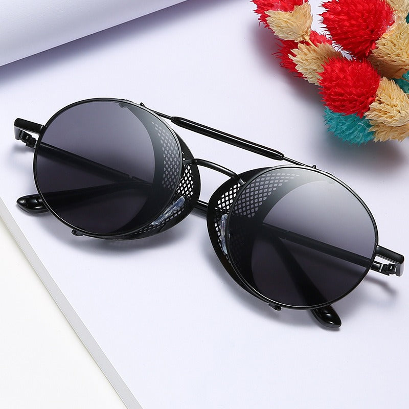 New Steampunk Glasses Flip Sunglasses Round Frame Metal Sunglasses