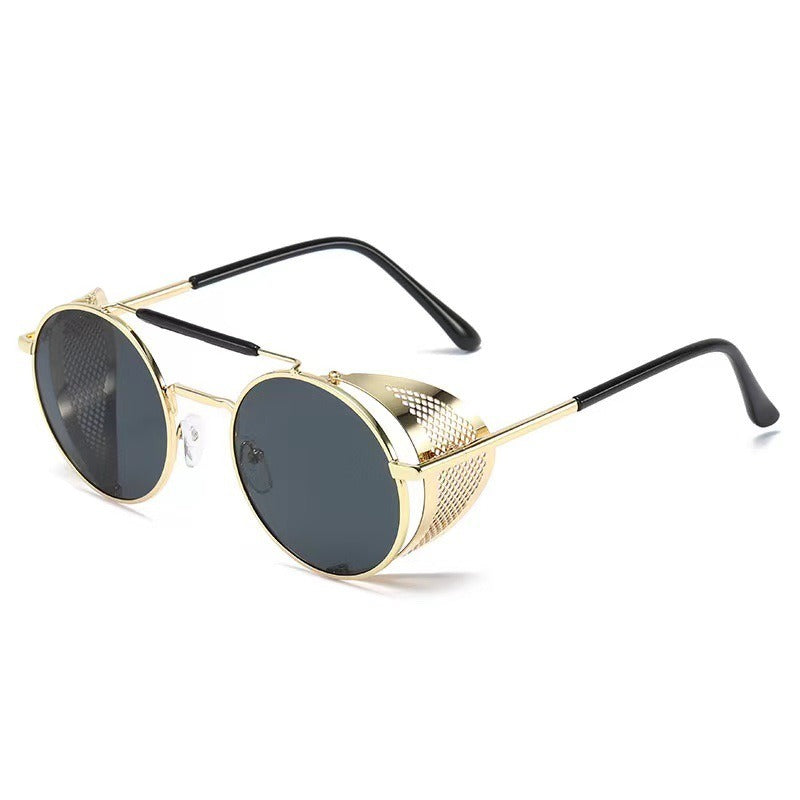 New Steampunk Glasses Flip Sunglasses Round Frame Metal Sunglasses