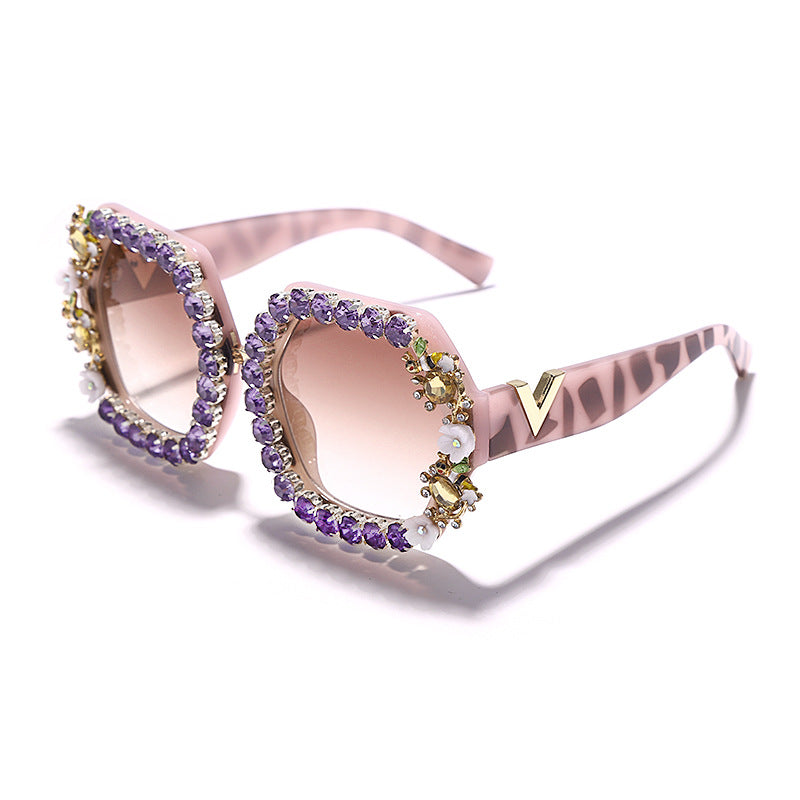 Hexagon Fashion Trend Personality Diamond Sunglasses Men Driving Big Face Round Face Cool Sunglasses Cross Border Sunglasses